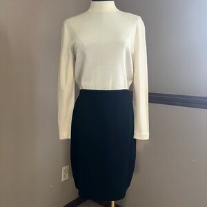Vintage St John Seperates mock neck Ivory Black one piece sweater Dress 8